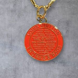 Upcycled Louis Vuitton Red and Gold Medallion Necklace